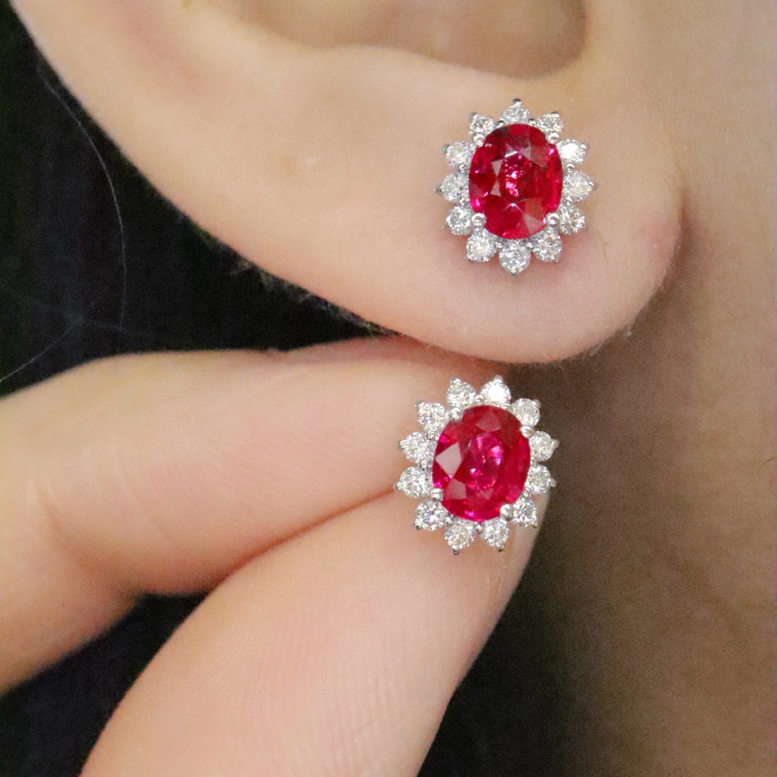 14k Gold 1.46 Ctw Natural Ruby & Diamond Earrings - 5