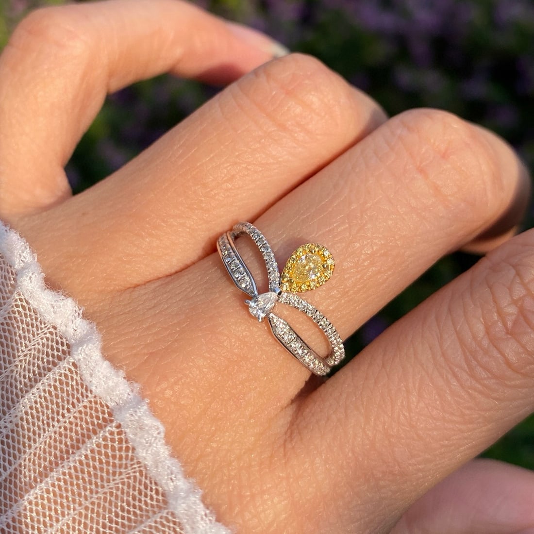 14k Gold 0.45 Ctw Natural Yellow Diamond & Diamond Ring - 3