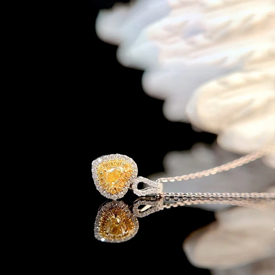 14k Gold 0.50 Ctw Natural Yellow Diamond & Diamond Pendant( Without Chain ) - 2
