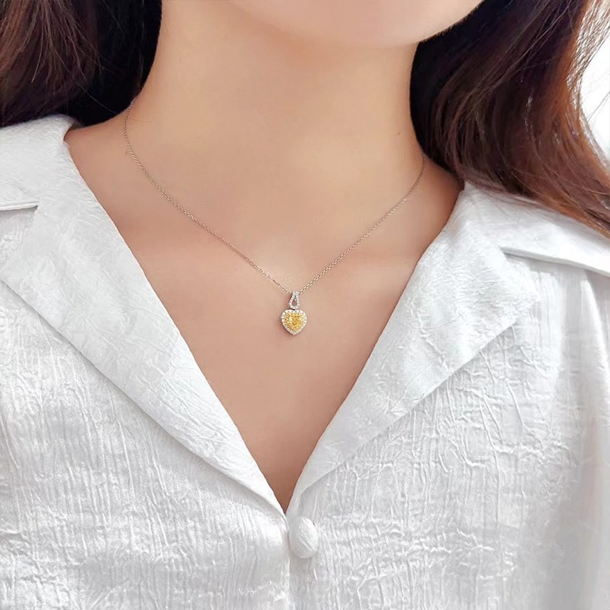 14k Gold 0.50 Ctw Natural Yellow Diamond & Diamond Pendant( Without Chain ) - 3