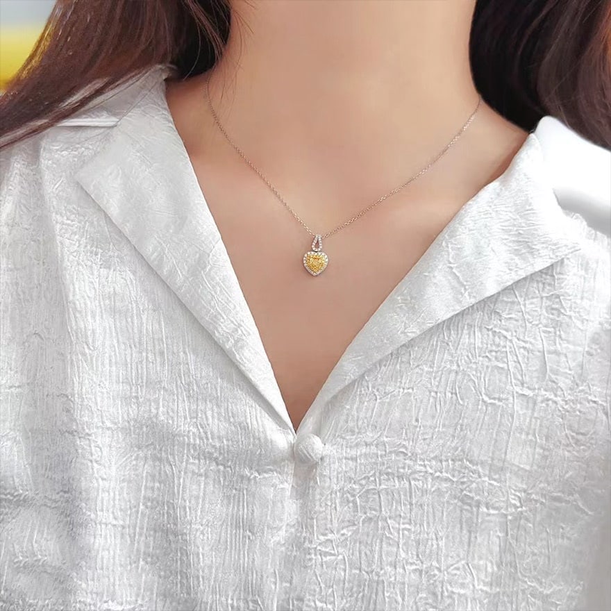 14k Gold 0.50 Ctw Natural Yellow Diamond & Diamond Pendant( Without Chain ) - 4