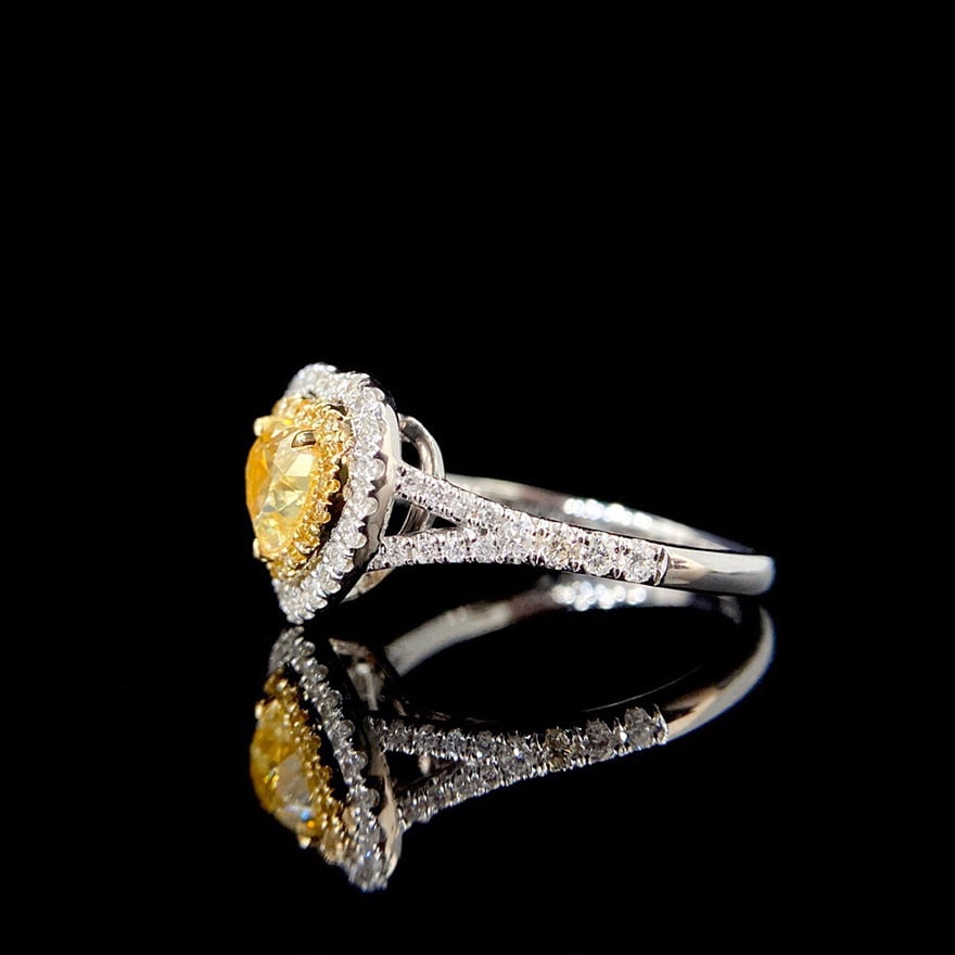 14k Gold 1.45 Ctw Natural Yellow Diamond & Diamond Ring - 3