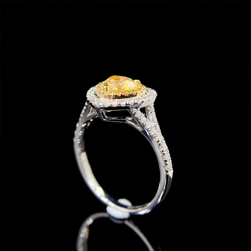 14k Gold 1.45 Ctw Natural Yellow Diamond & Diamond Ring - 4