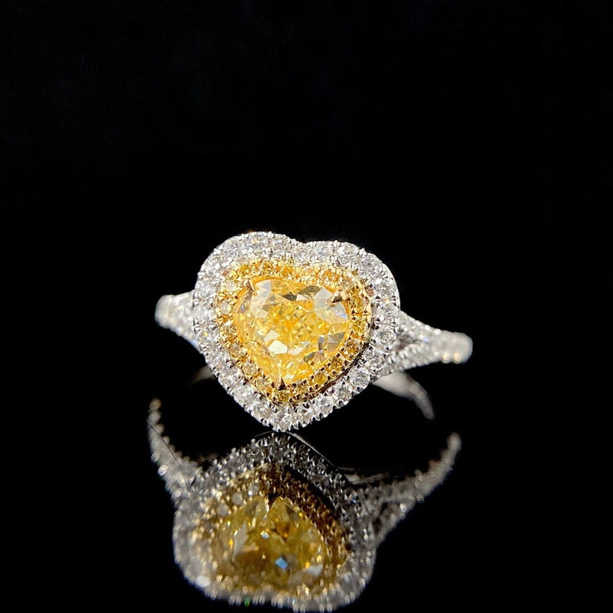 14k Gold 1.45 Ctw Natural Yellow Diamond & Diamond Ring - 6