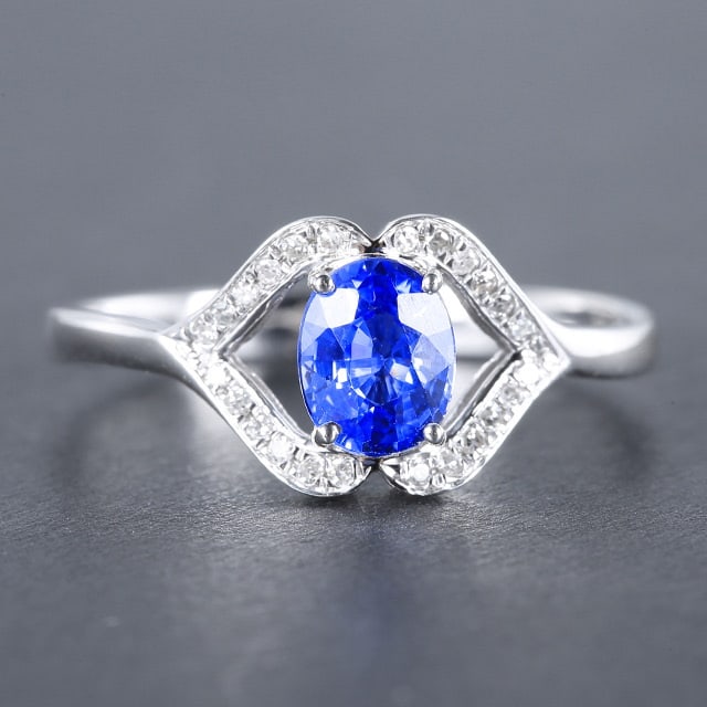 14k Gold 0.97 Ctw Natural Sapphire & Diamond Ring: Ref:230980278 // gold content:14k gold // ring size:7. 25us // // main gemstone:sapphire // shape:oval // carat weight:0. 9ct // color:blue // treatment:natural // // adjacent gemstone 2 : diamond //