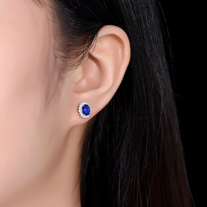 14k Gold 1.56 Ctw Natural Sapphire & Diamond Earrings - 2