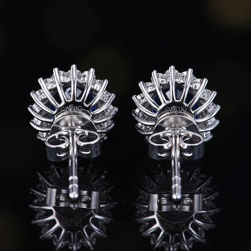 14k Gold 1.56 Ctw Natural Sapphire & Diamond Earrings - 3