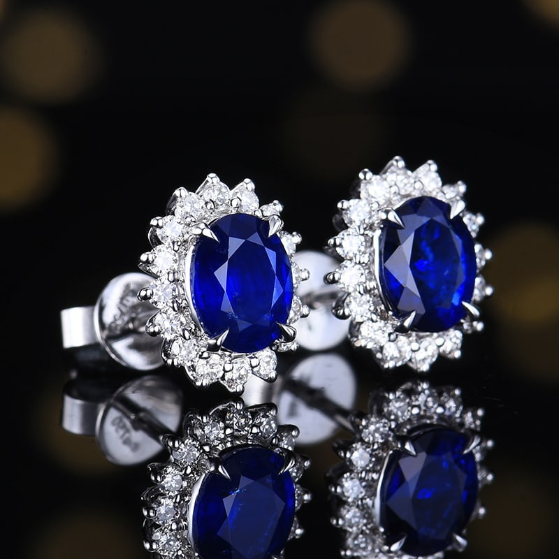 14k Gold 1.56 Ctw Natural Sapphire & Diamond Earrings - 4