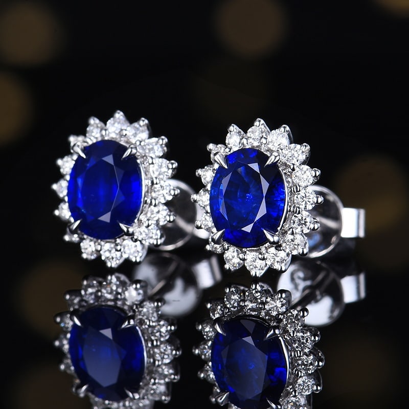 14k Gold 1.56 Ctw Natural Sapphire & Diamond Earrings - 5