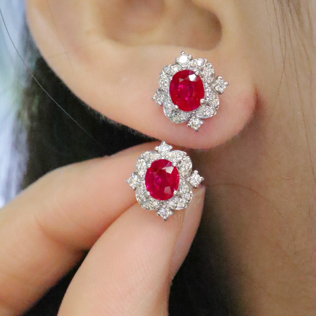 14k Gold 1.48 Ctw Natural Ruby & Diamond Earrings - 3