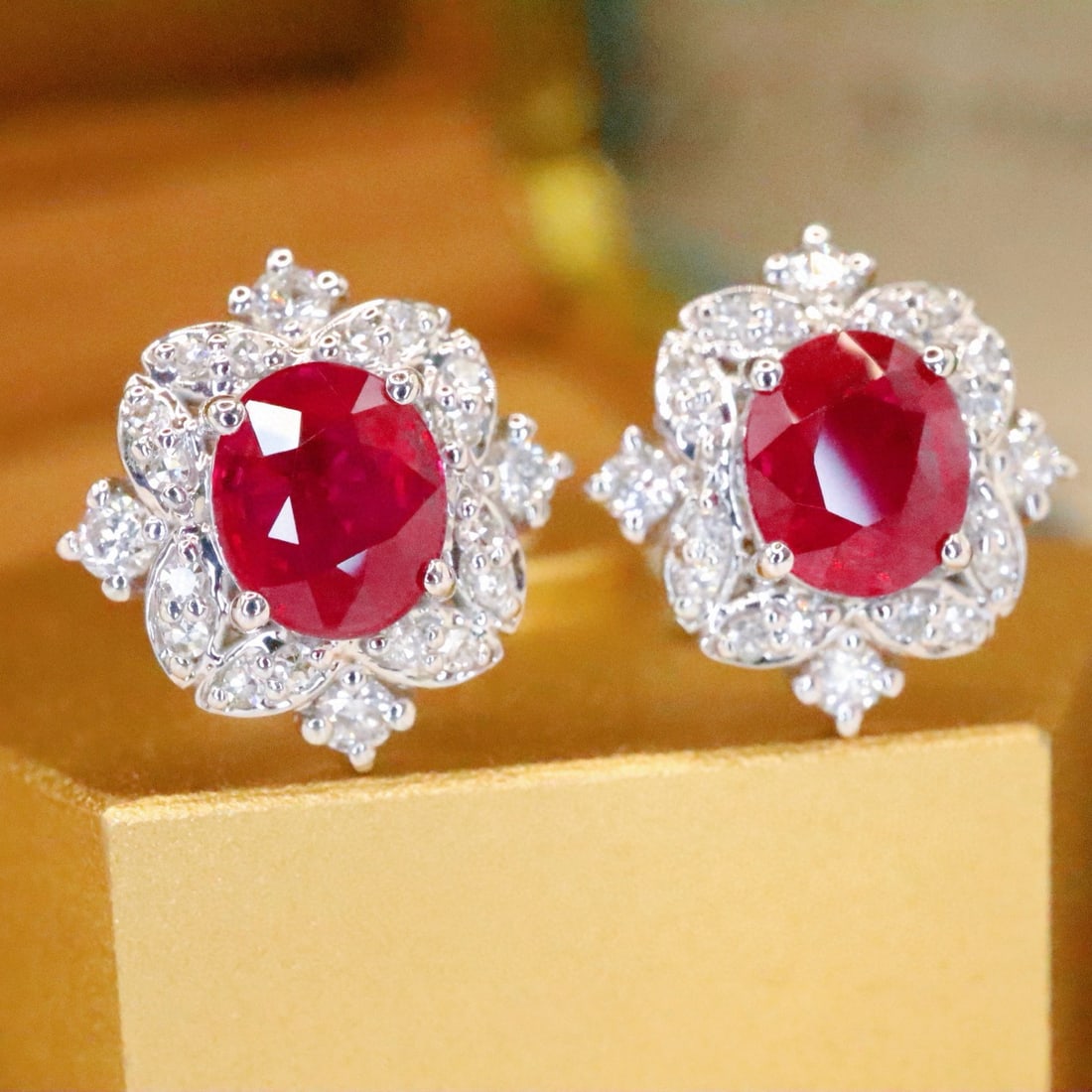 14k Gold 1.48 Ctw Natural Ruby & Diamond Earrings - 4