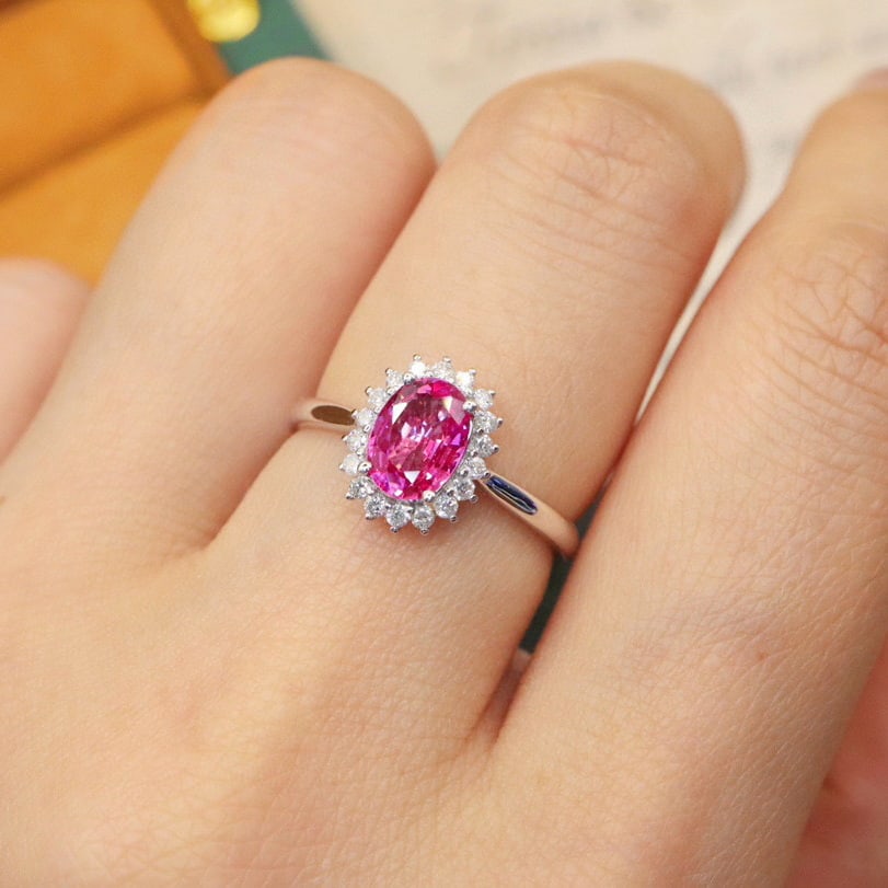 14k Gold 1.25 Ctw Natural Padparadscha Sapphire & Diamond Ring - 5