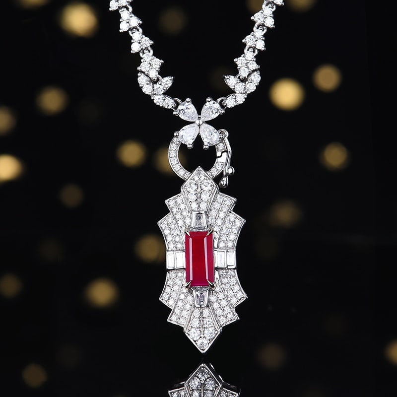 14k Gold 1.32 Ctw Natural Ruby & Diamond Pendant( Without Chain ): Ref:230980289 // gold content:14k gold // main gemstone:ruby // shape:rectangle // carat weight:0. 85ct // color:pigeonblood red // treatment:natural // // adjacent gemstone 2 : diamond // number of