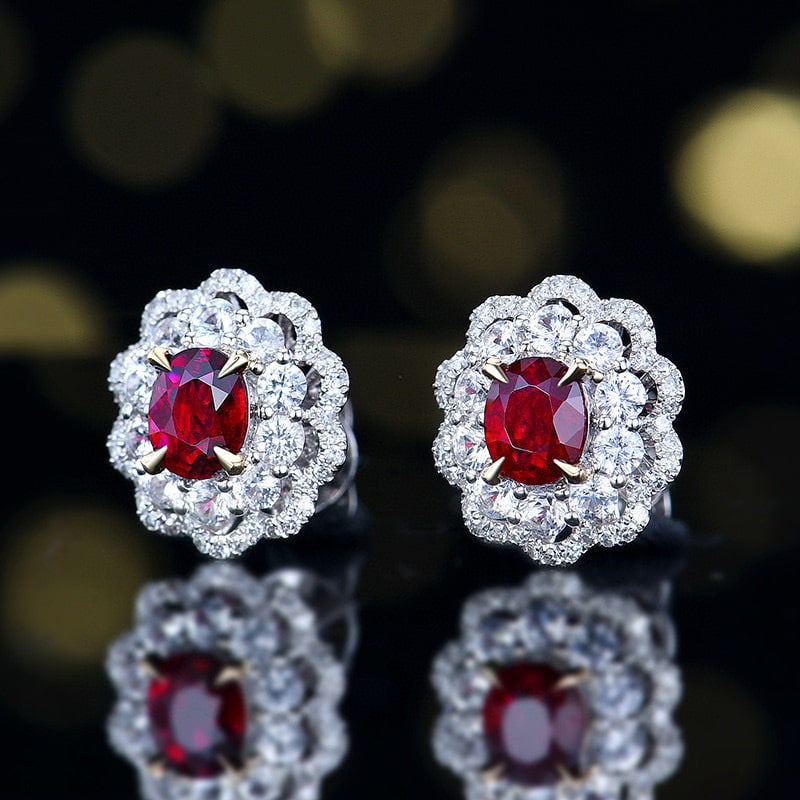 14k Gold 0.81 Ctw Natural Ruby & Diamond Earrings - 2