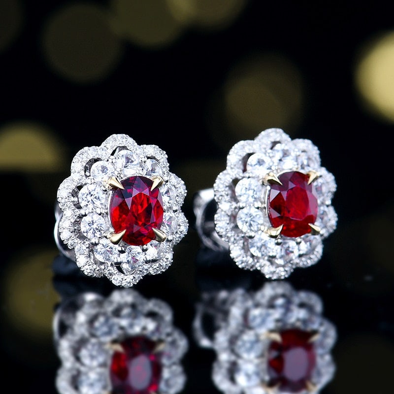 14k Gold 0.81 Ctw Natural Ruby & Diamond Earrings - 3
