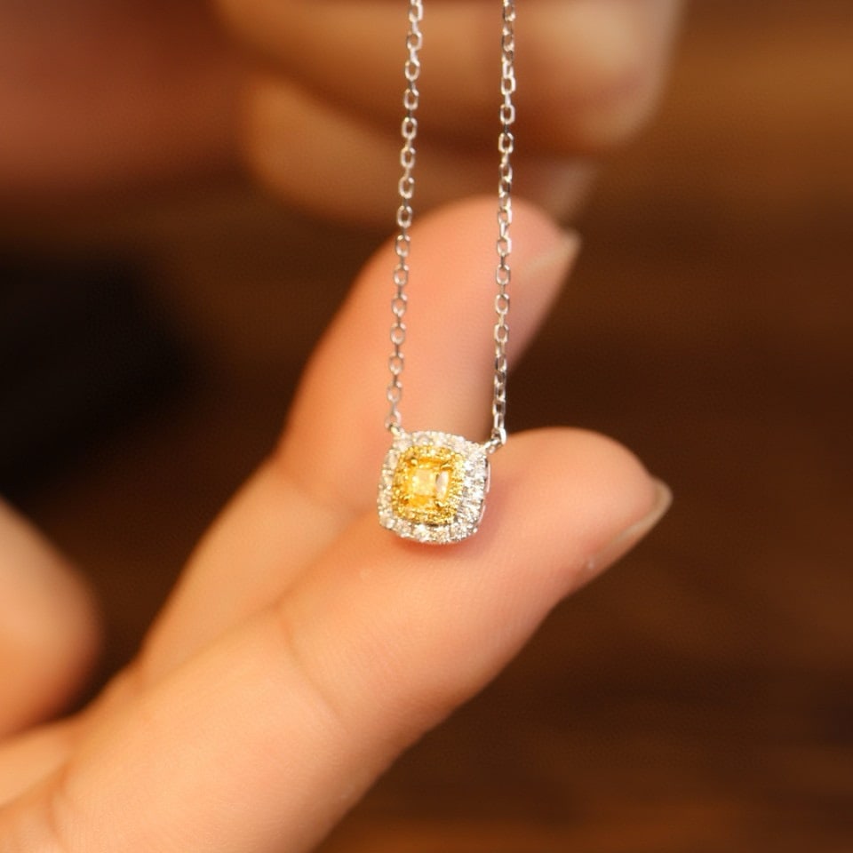 14k Gold 0.31 Ctw Natural Yellow Diamond & Diamond Necklace - 2