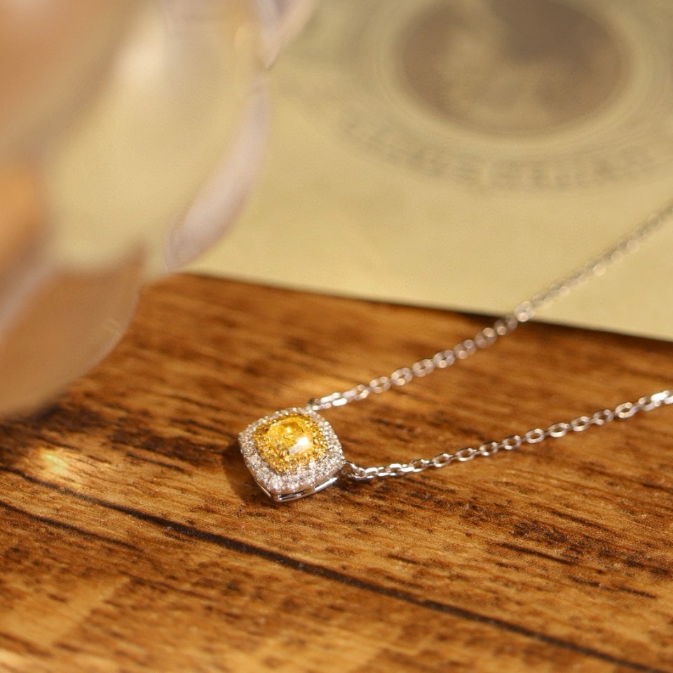 14k Gold 0.31 Ctw Natural Yellow Diamond & Diamond Necklace - 3