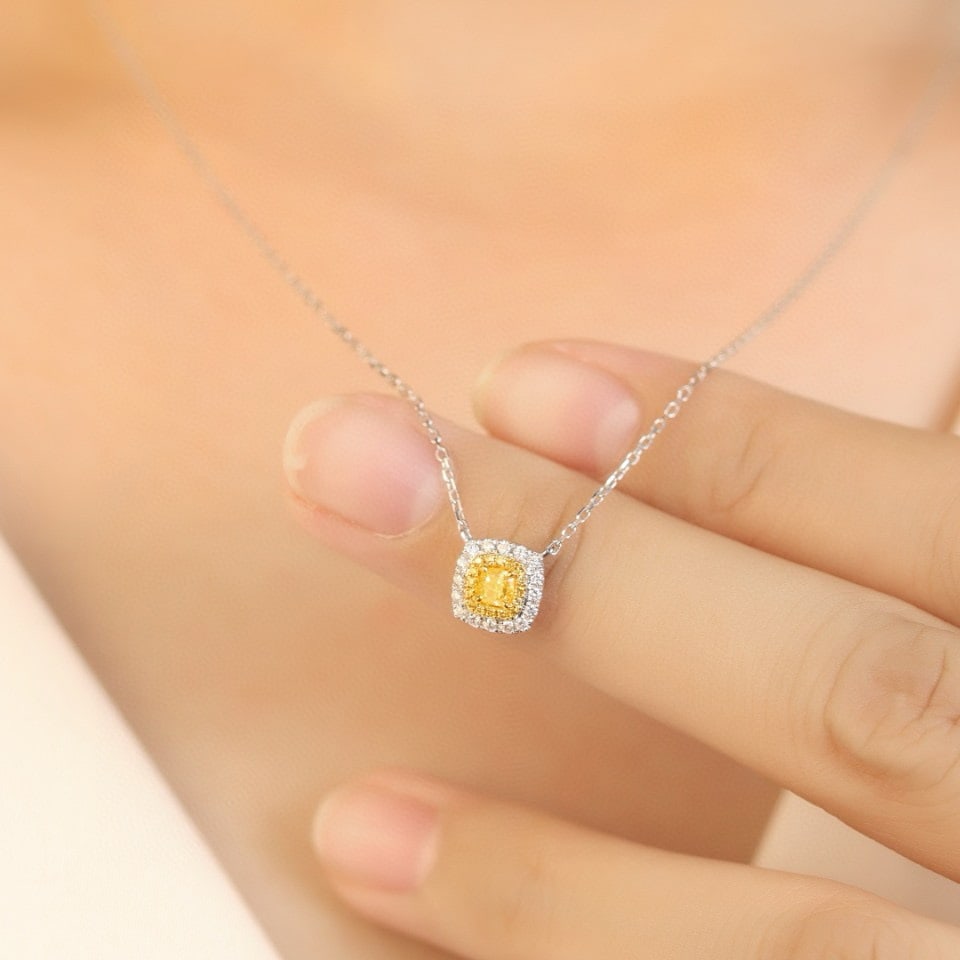 14k Gold 0.31 Ctw Natural Yellow Diamond & Diamond Necklace - 4