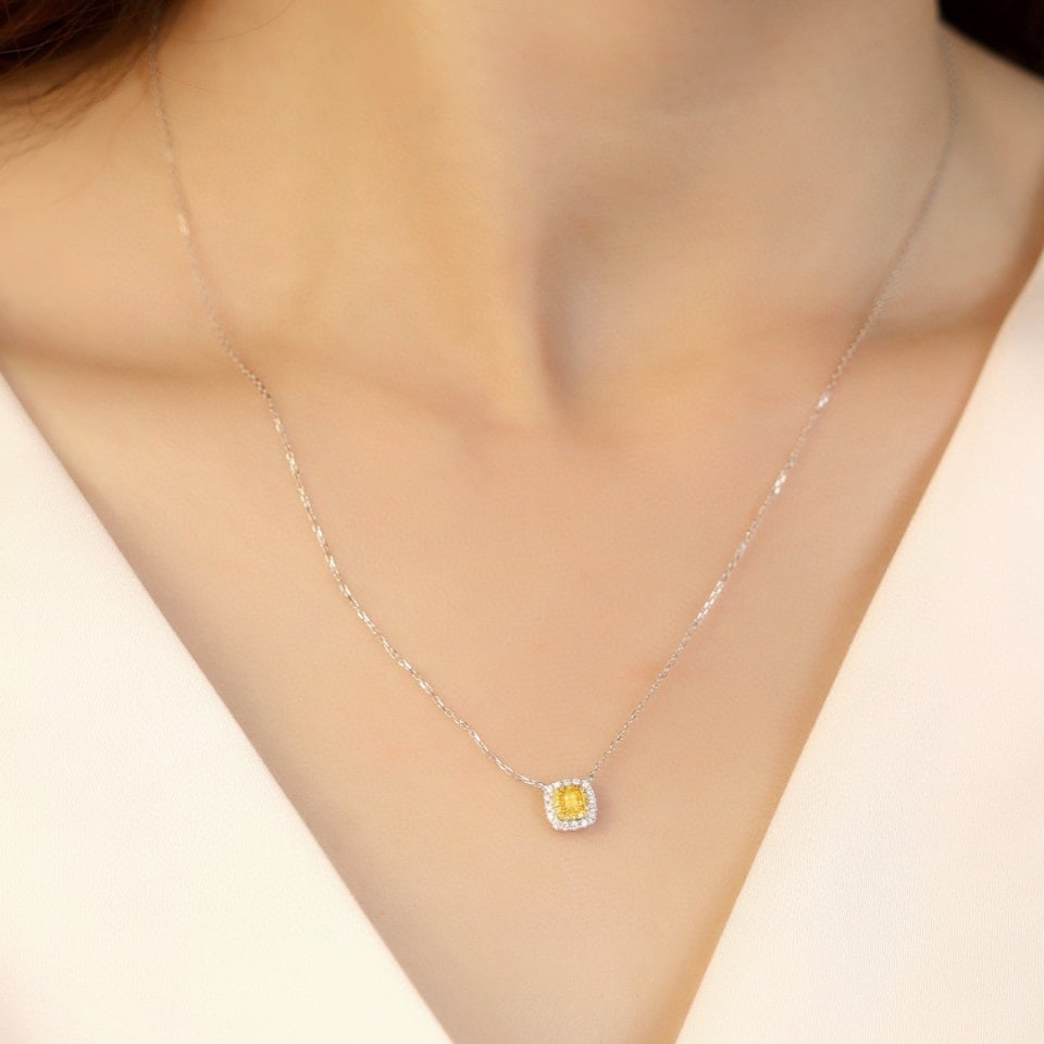 14k Gold 0.31 Ctw Natural Yellow Diamond & Diamond Necklace - 5