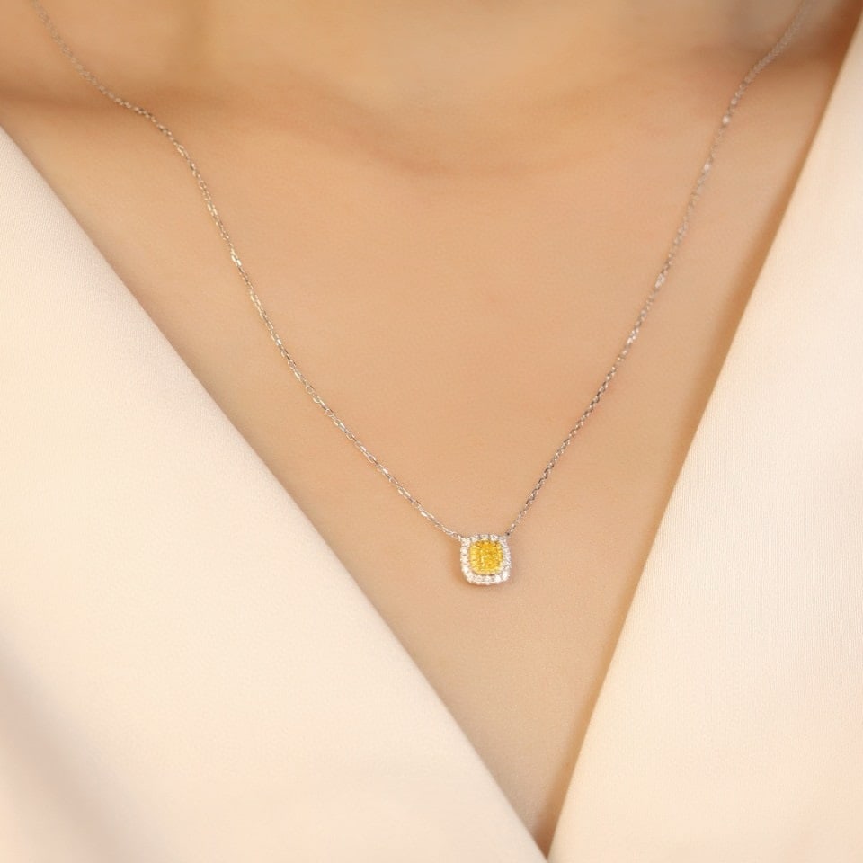 14k Gold 0.31 Ctw Natural Yellow Diamond & Diamond Necklace - 6