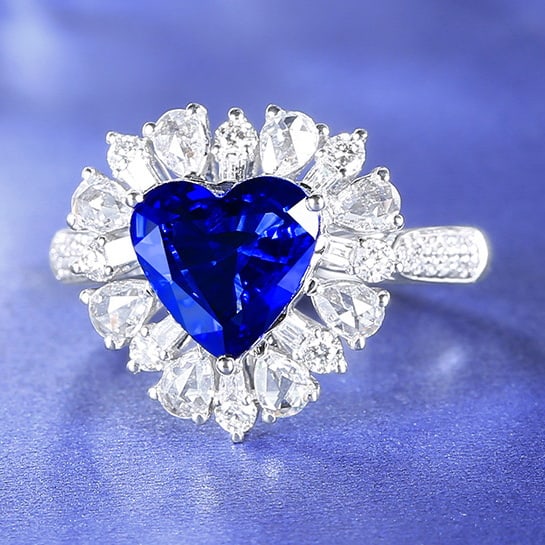 14k Gold 3.19 Ctw Natural Sapphire & Diamond Ring - 5