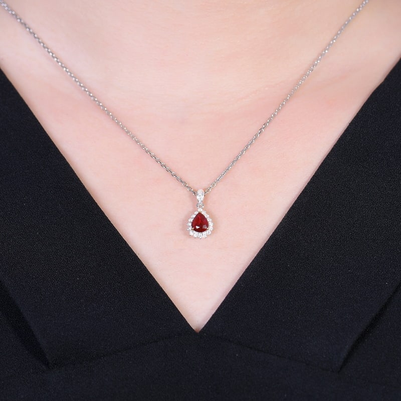 14k Gold 0.93 Ctw Natural Ruby & Diamond Pendant( Without Chain ) - 4