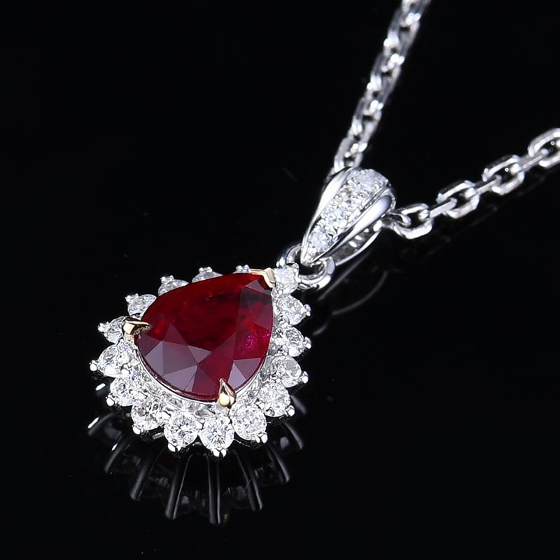 14k Gold 0.93 Ctw Natural Ruby & Diamond Pendant( Without Chain ) - 5