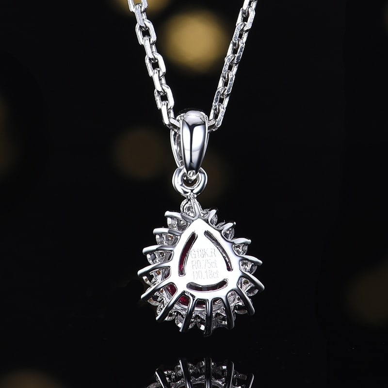 14k Gold 0.93 Ctw Natural Ruby & Diamond Pendant( Without Chain ) - 6