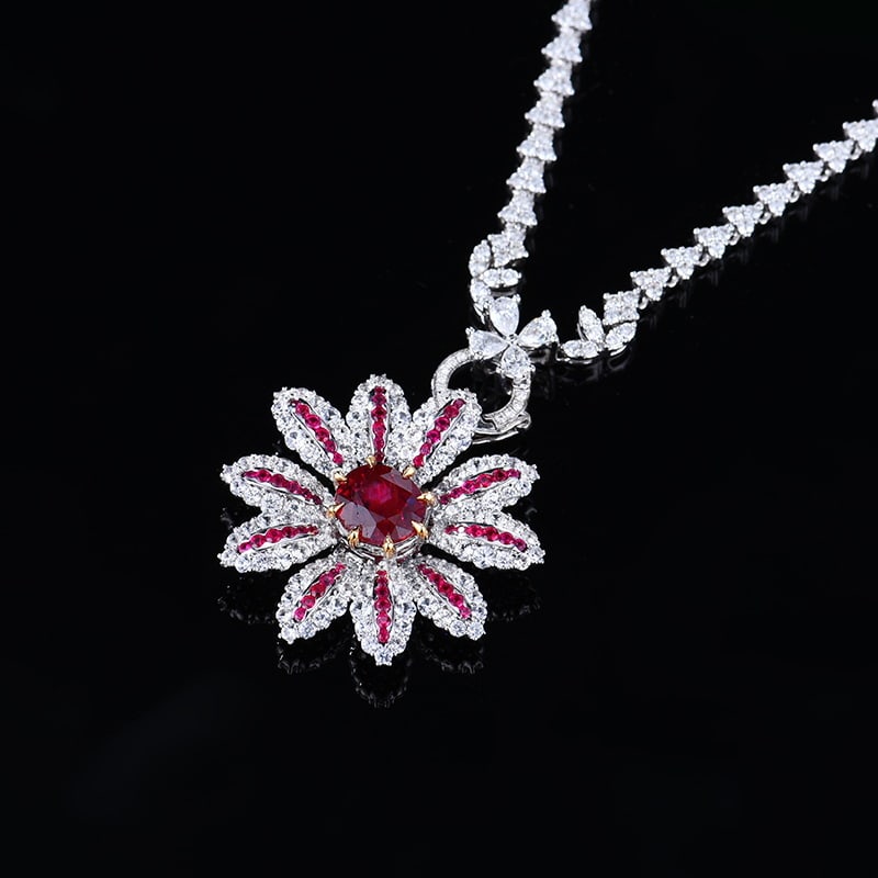 14k Gold 1.68 Ct Natural Ruby & Sapphire & Ruby Pendant( Without Chain ) - 4
