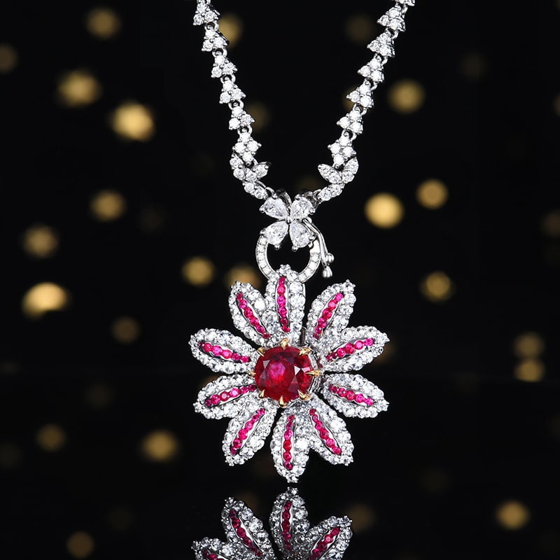14k Gold 1.68 Ct Natural Ruby & Sapphire & Ruby Pendant( Without Chain ) - 6