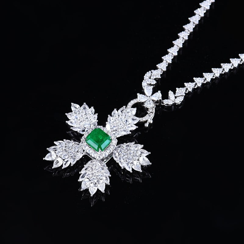 14k Gold 1.46 Ct Vivid Green Natural Emerald & Sapphire Pendant( Without Chain ) - 2