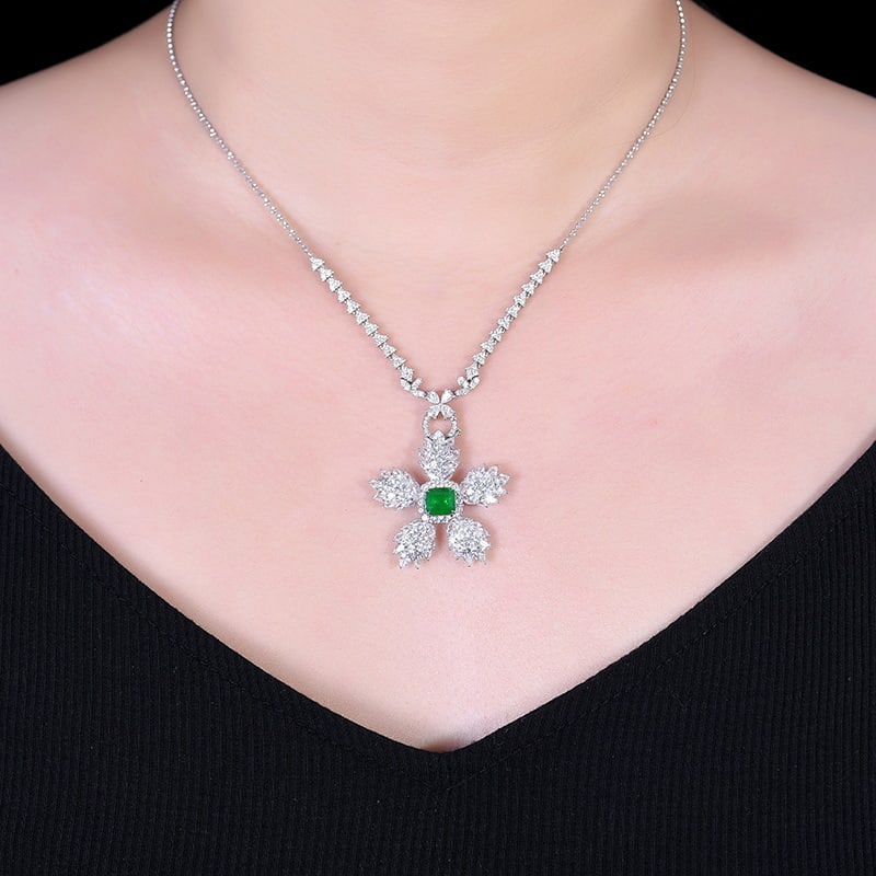 14k Gold 1.46 Ct Vivid Green Natural Emerald & Sapphire Pendant( Without Chain ) - 3