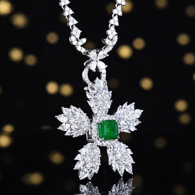 14k Gold 1.46 Ct Vivid Green Natural Emerald & Sapphire Pendant( Without Chain ) - 4