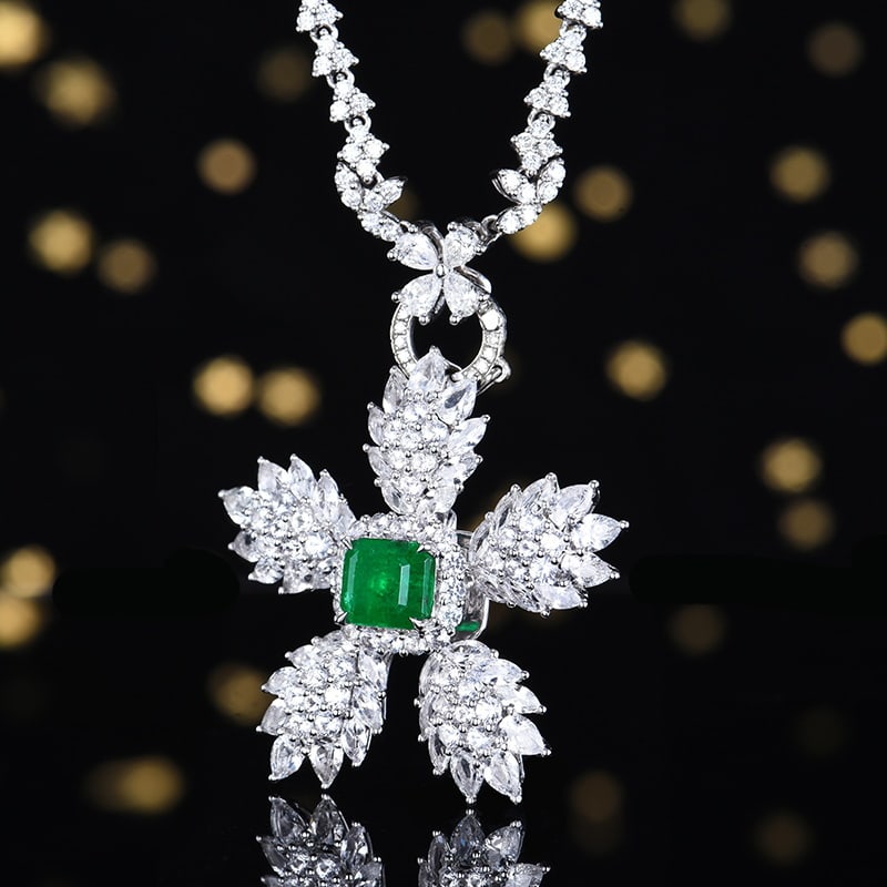 14k Gold 1.46 Ct Vivid Green Natural Emerald & Sapphire Pendant( Without Chain ) - 5