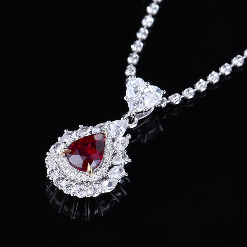 14k Gold 1.10 Ctw Natural Ruby & Diamond Pendant( Without Chain ) - 2