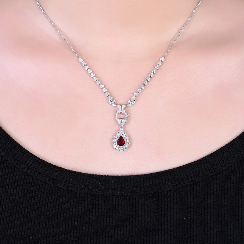14k Gold 1.10 Ctw Natural Ruby & Diamond Pendant( Without Chain ) - 3