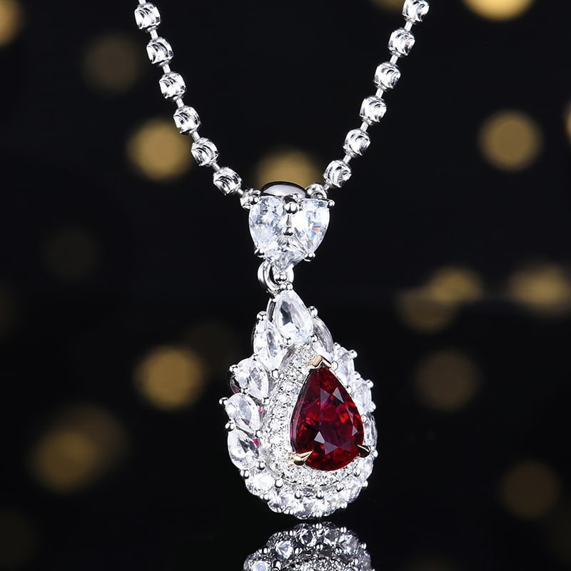 14k Gold 1.10 Ctw Natural Ruby & Diamond Pendant( Without Chain ) - 5