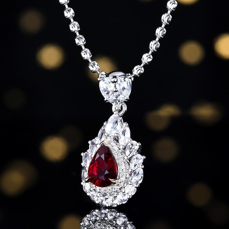 14k Gold 1.10 Ctw Natural Ruby & Diamond Pendant( Without Chain ) - 6