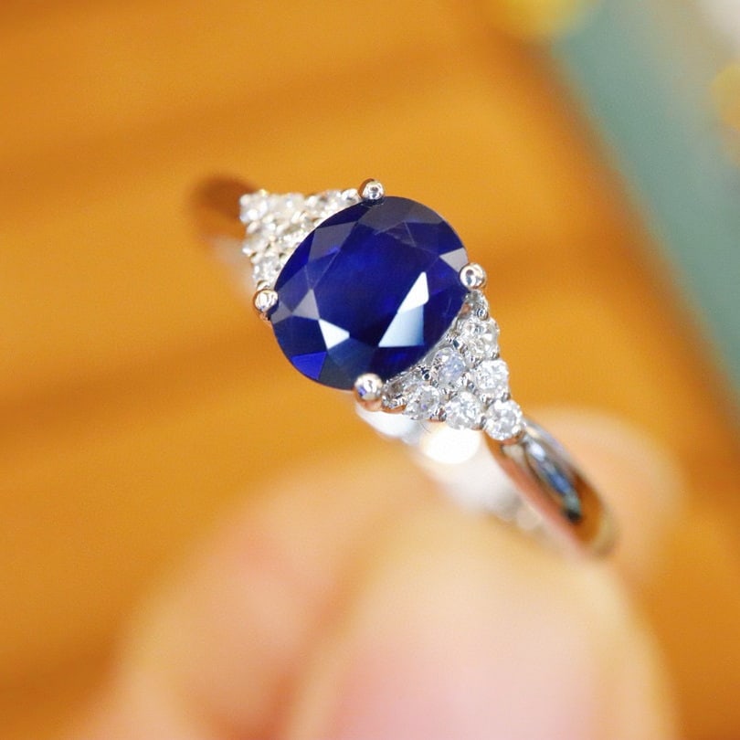 14k Gold 0.92 Ctw Natural Sapphire & Diamond Ring - 3