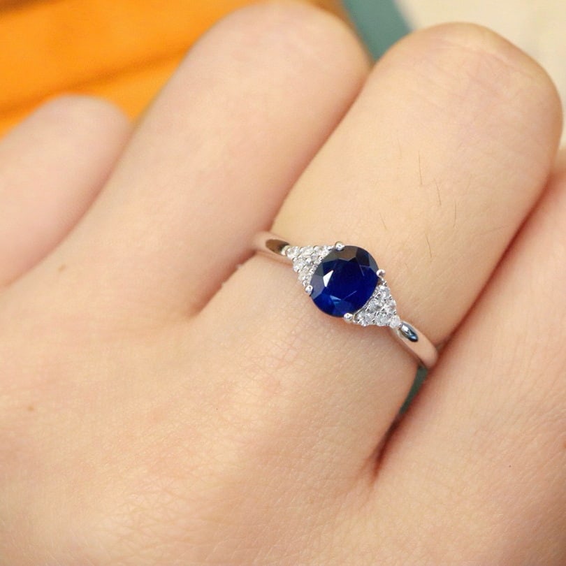 14k Gold 0.92 Ctw Natural Sapphire & Diamond Ring - 5