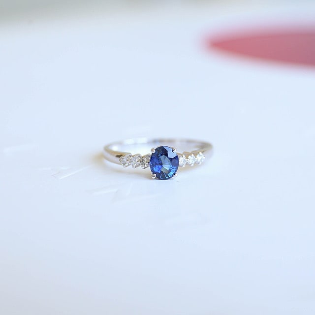 14k Gold 0.5 Ct Natural Sapphire & Diamond Ring - 2
