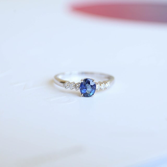 14k Gold 0.5 Ct Natural Sapphire & Diamond Ring - 3