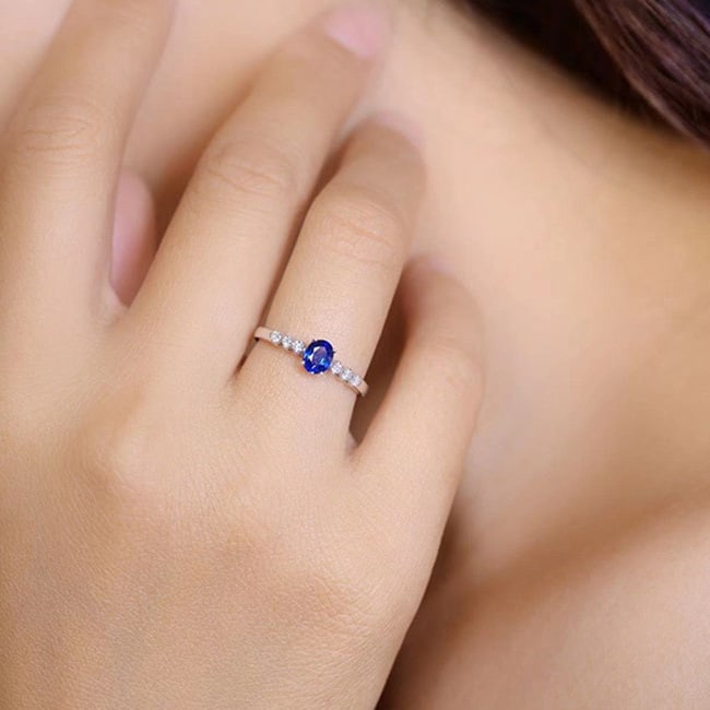14k Gold 0.5 Ct Natural Sapphire & Diamond Ring - 4