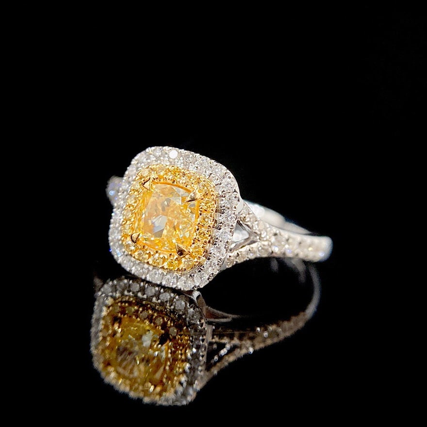 14k Gold 0.92 Ctw Natural Yellow Diamond & Diamond Ring - 2