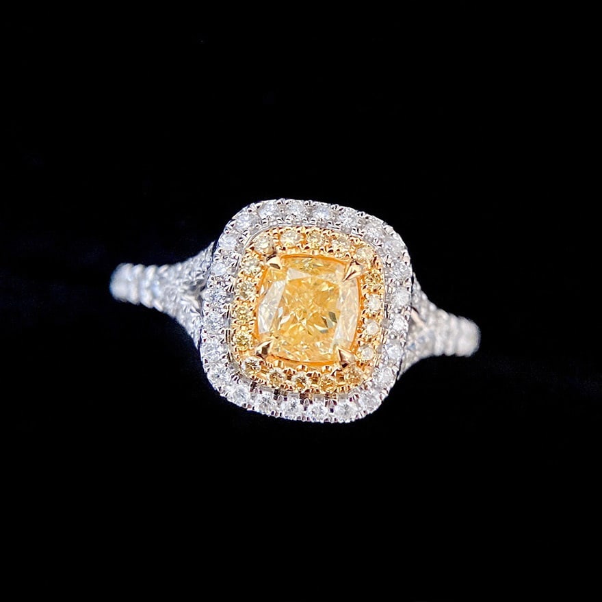 14k Gold 0.92 Ctw Natural Yellow Diamond & Diamond Ring - 3