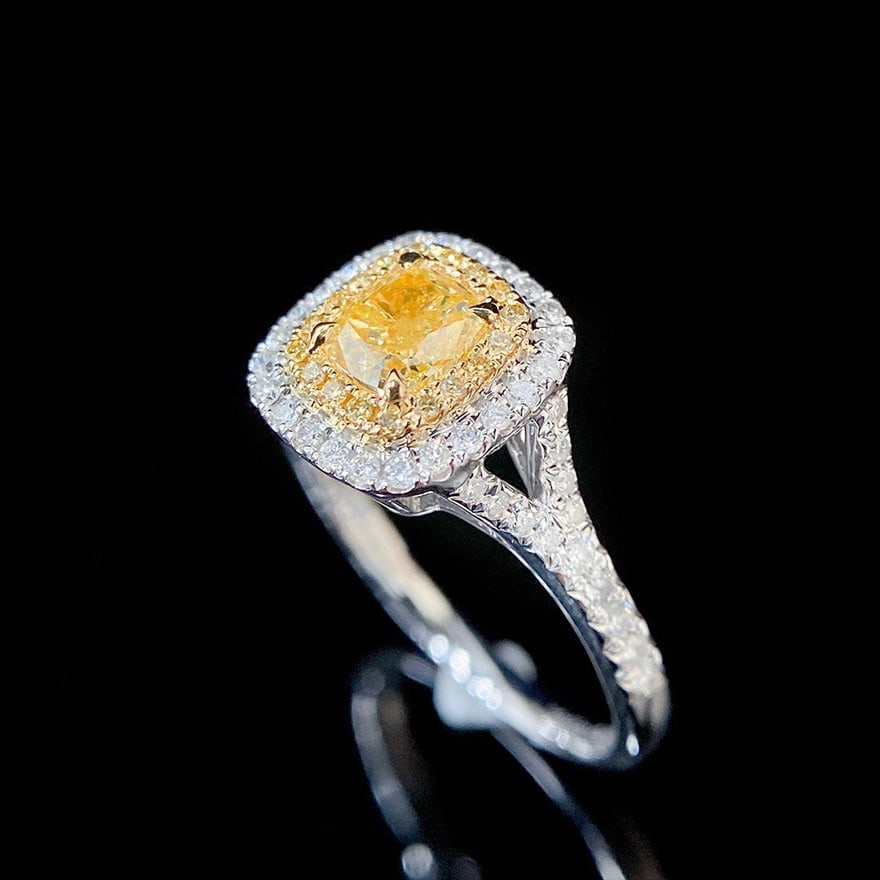 14k Gold 0.92 Ctw Natural Yellow Diamond & Diamond Ring - 4