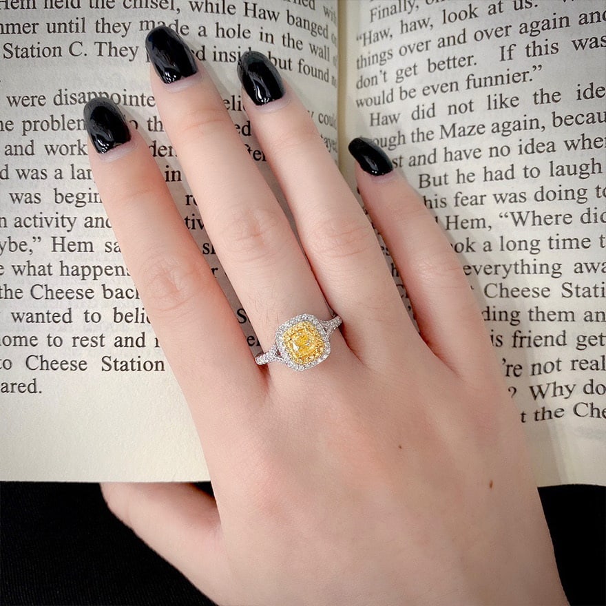 14k Gold 0.92 Ctw Natural Yellow Diamond & Diamond Ring - 5
