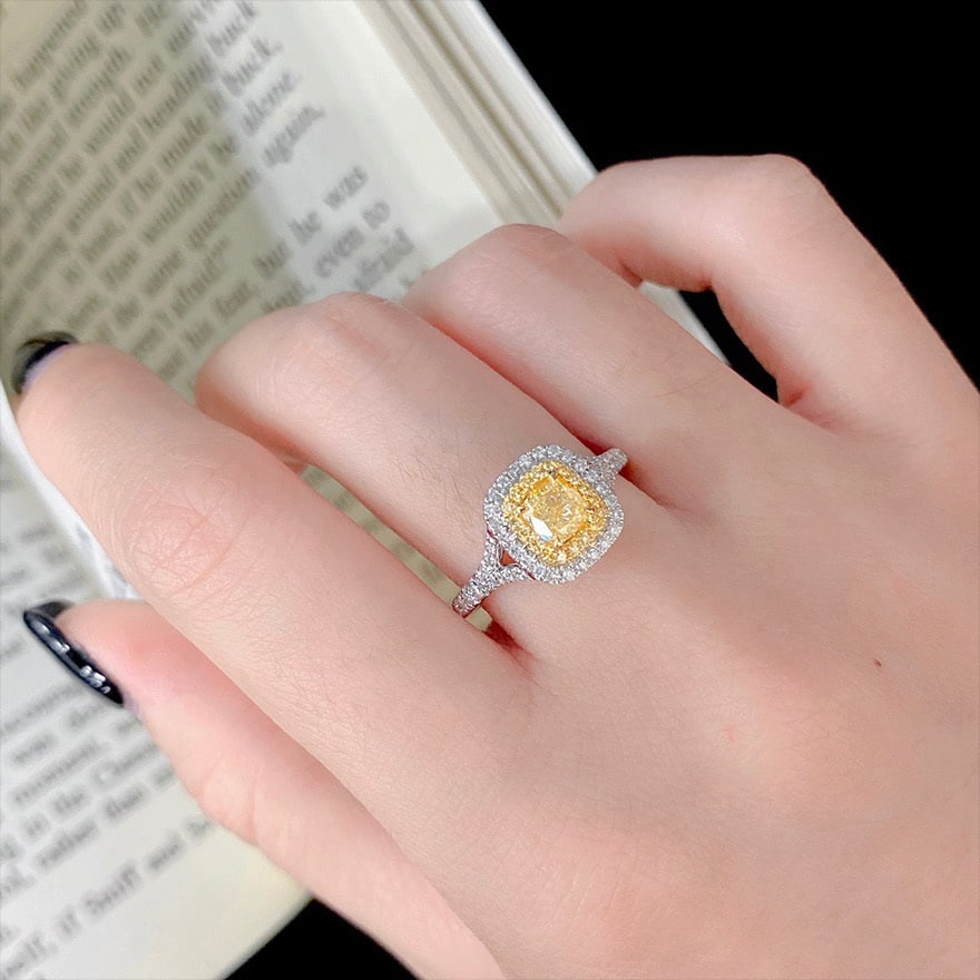 14k Gold 0.92 Ctw Natural Yellow Diamond & Diamond Ring - 6