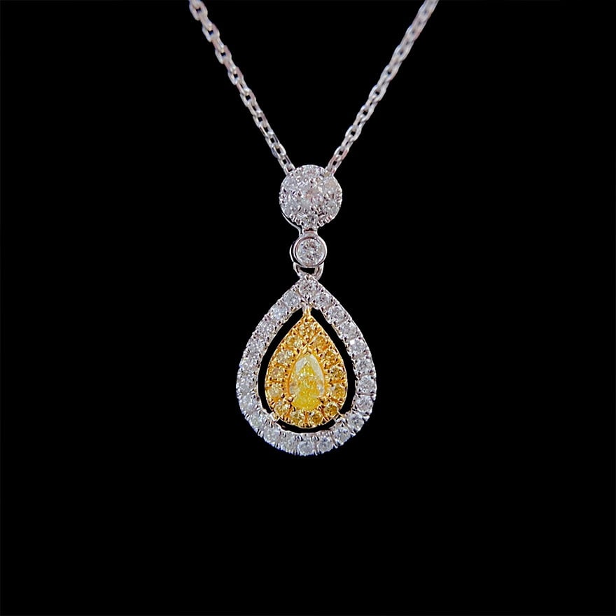 14k Gold 0.40 Ctw Natural Yellow Diamond & Diamond Pendant( Without Chain ): Ref:230980327 // gold content:14k gold // main gemstone:yellow diamond // shape:pear // carat weight:0. 11ct // color:yellow // treatment:natural // // adjacent gemstone 2 : diamond // shape:round //
