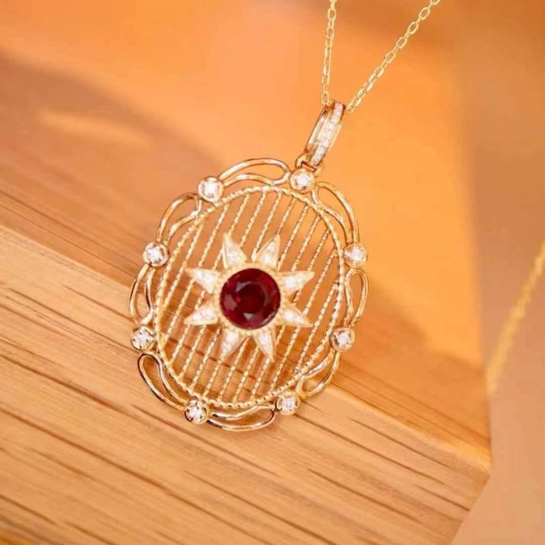 14k Gold 1.56 Ctw Natural Ruby & Diamond Necklace - 2
